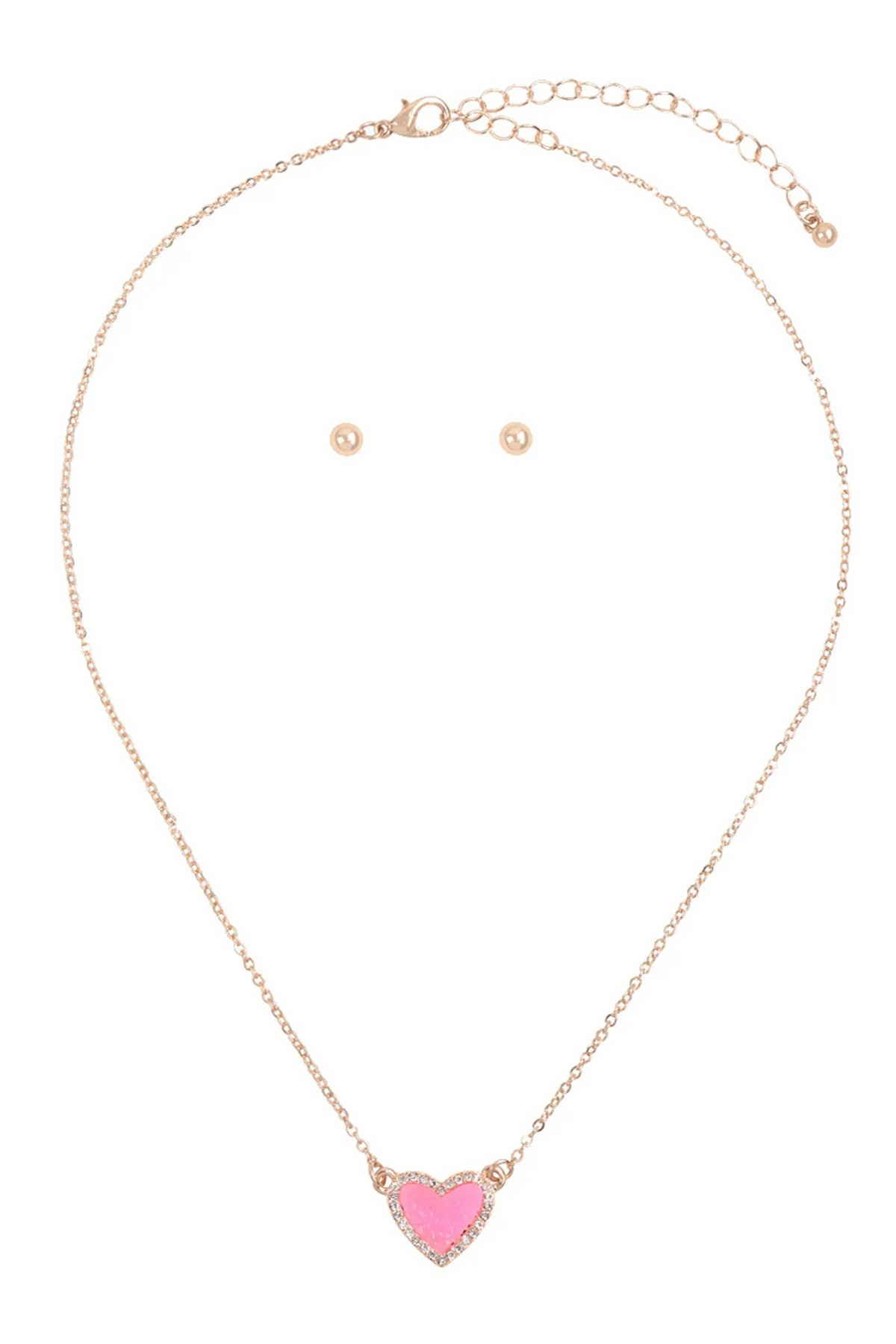 VALENTINE HEART DRUZY WITH RHINESTONE PENDANT NECKLACE AND EARRING SET