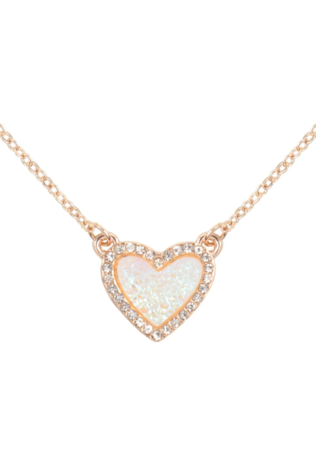 VALENTINE HEART DRUZY WITH RHINESTONE PENDANT NECKLACE AND EARRING SET