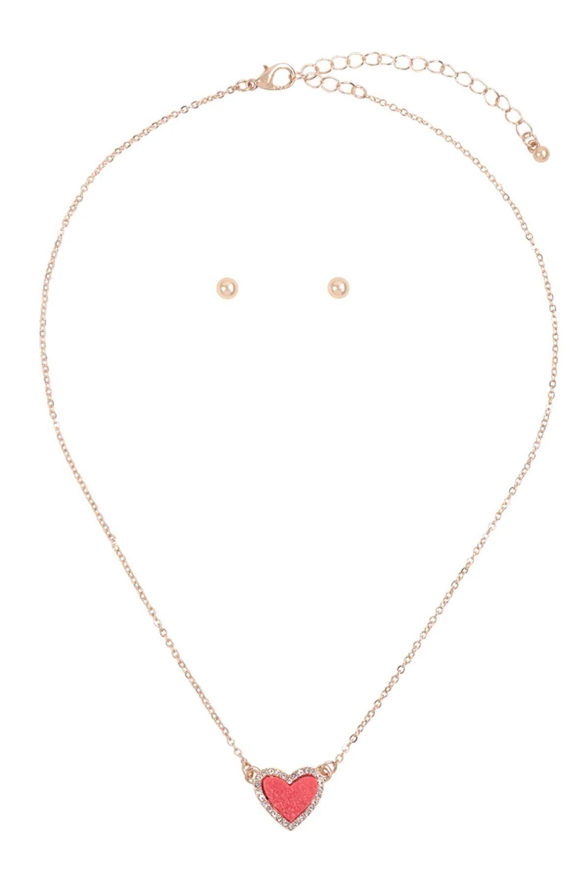 VALENTINE HEART DRUZY WITH RHINESTONE PENDANT NECKLACE AND EARRING SET