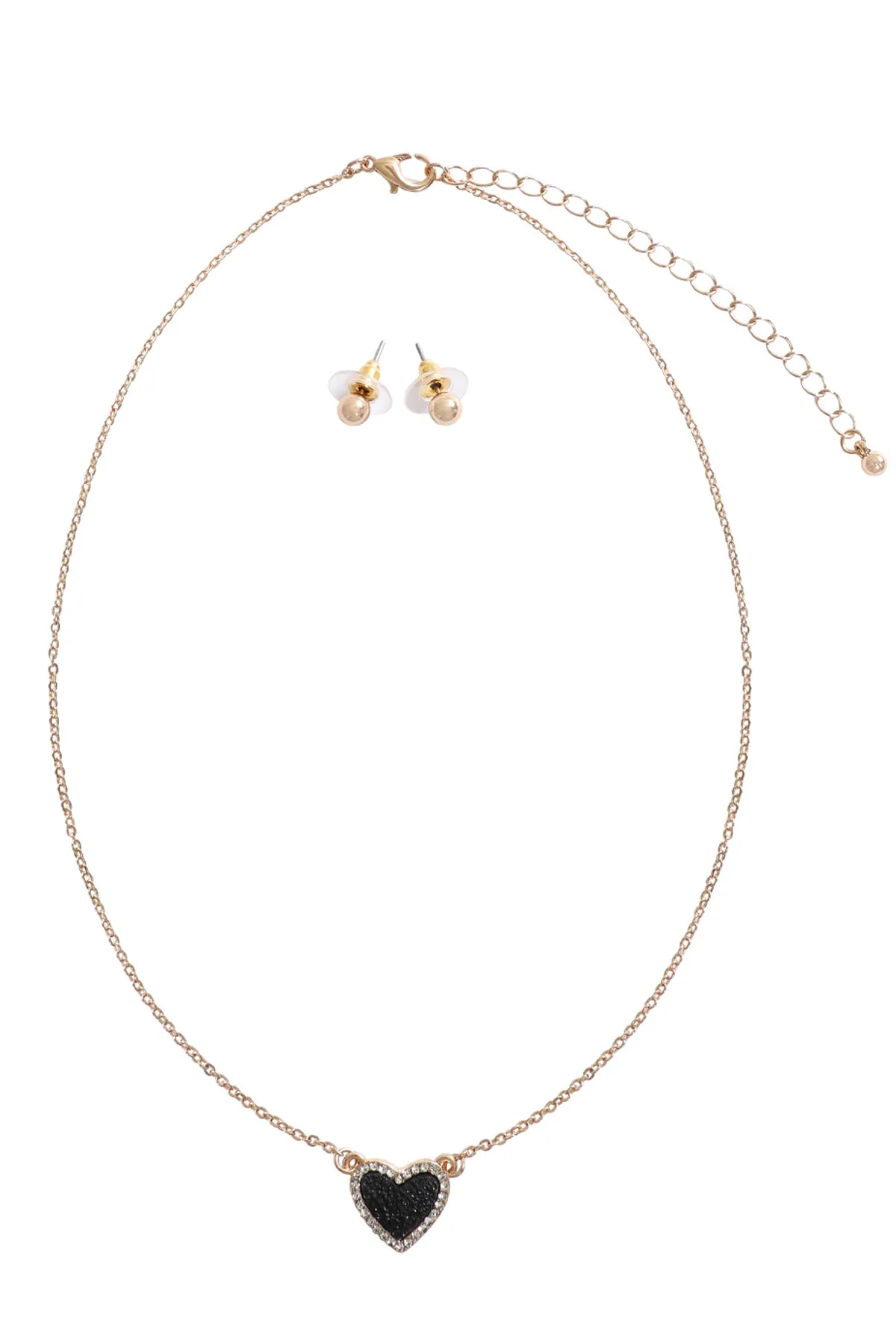 VALENTINE HEART DRUZY WITH RHINESTONE PENDANT NECKLACE AND EARRING SET