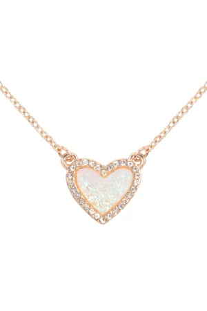 VALENTINE HEART DRUZY WITH RHINESTONE PENDANT NECKLACE AND EARRING SET