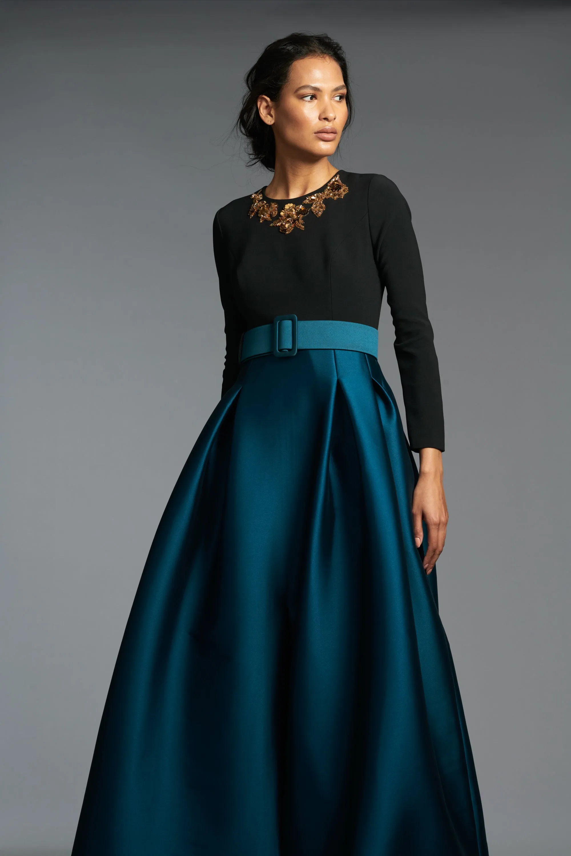 Victoria Gown - Black/Bottle Green - Final Sale