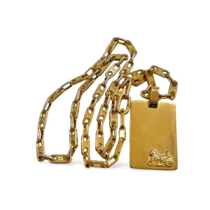 Vintage Celine golden necklace with triomphe chains and a carriage and logo featured rectangular plate top. 070218ys2