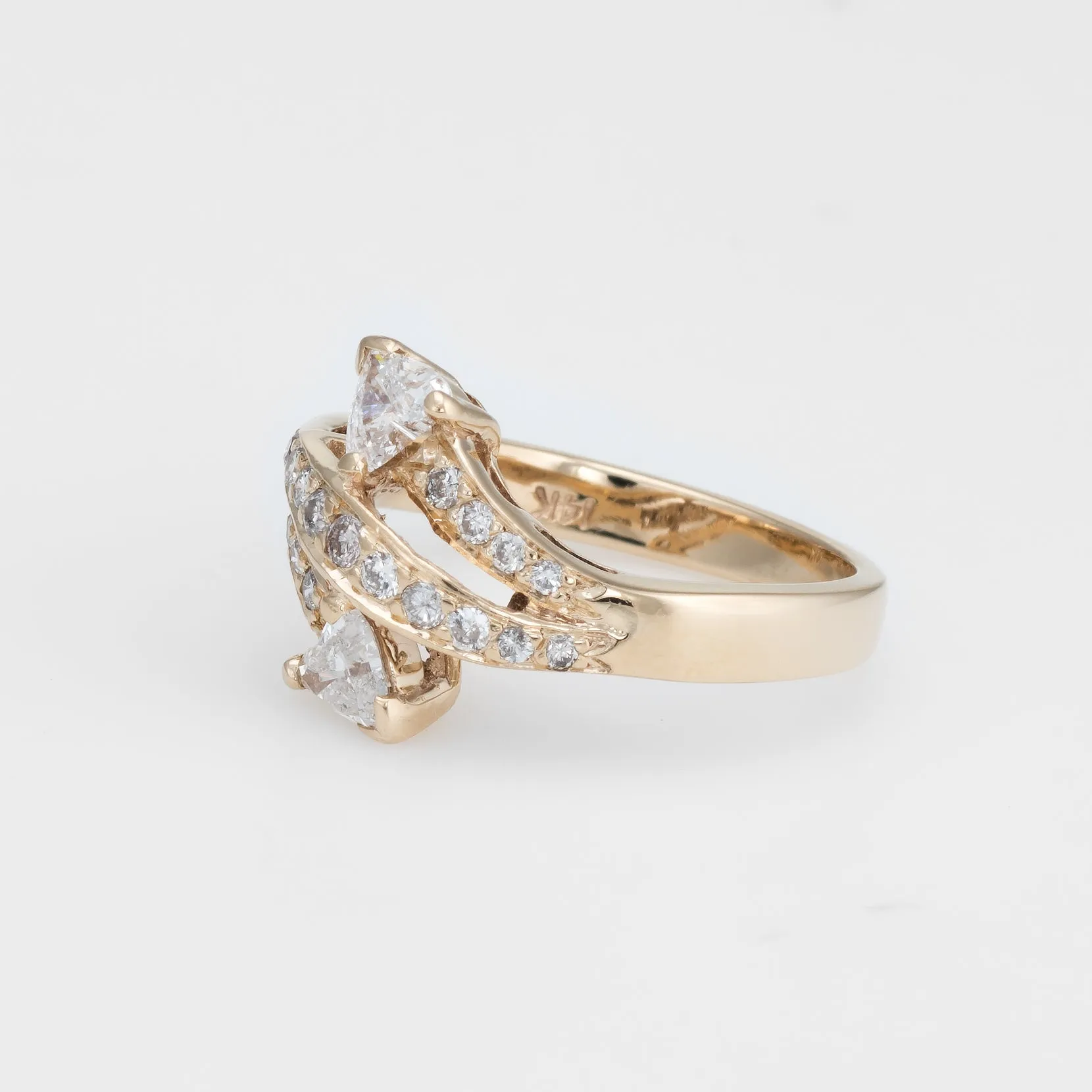 Vintage Diamond Bypass Ring Hearts 14k Yellow Gold Estate Fine Jewelry Sz 5.5