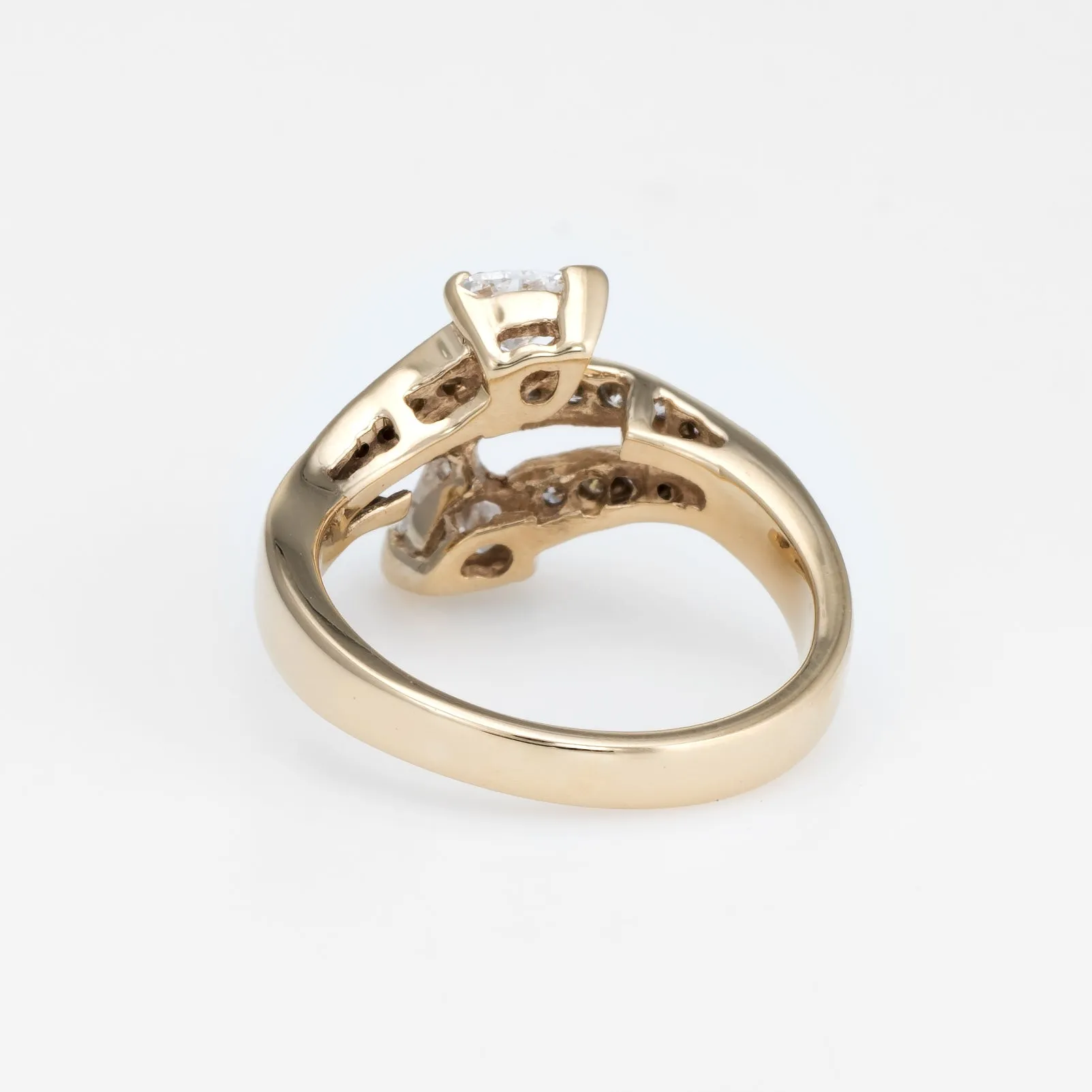 Vintage Diamond Bypass Ring Hearts 14k Yellow Gold Estate Fine Jewelry Sz 5.5