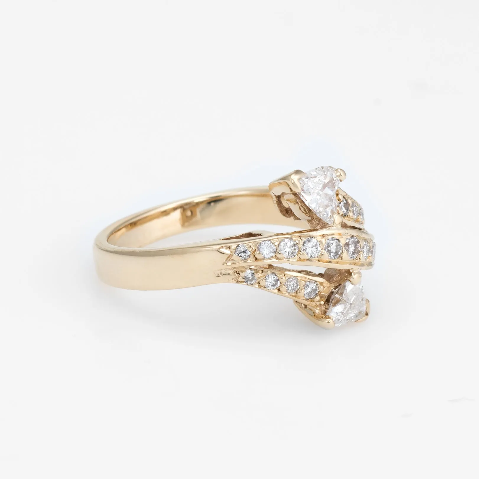 Vintage Diamond Bypass Ring Hearts 14k Yellow Gold Estate Fine Jewelry Sz 5.5