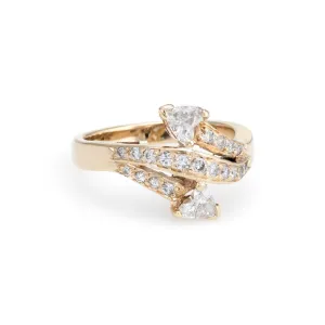 Vintage Diamond Bypass Ring Hearts 14k Yellow Gold Estate Fine Jewelry Sz 5.5