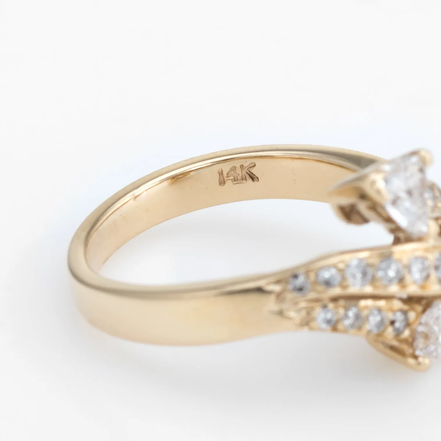 Vintage Diamond Bypass Ring Hearts 14k Yellow Gold Estate Fine Jewelry Sz 5.5