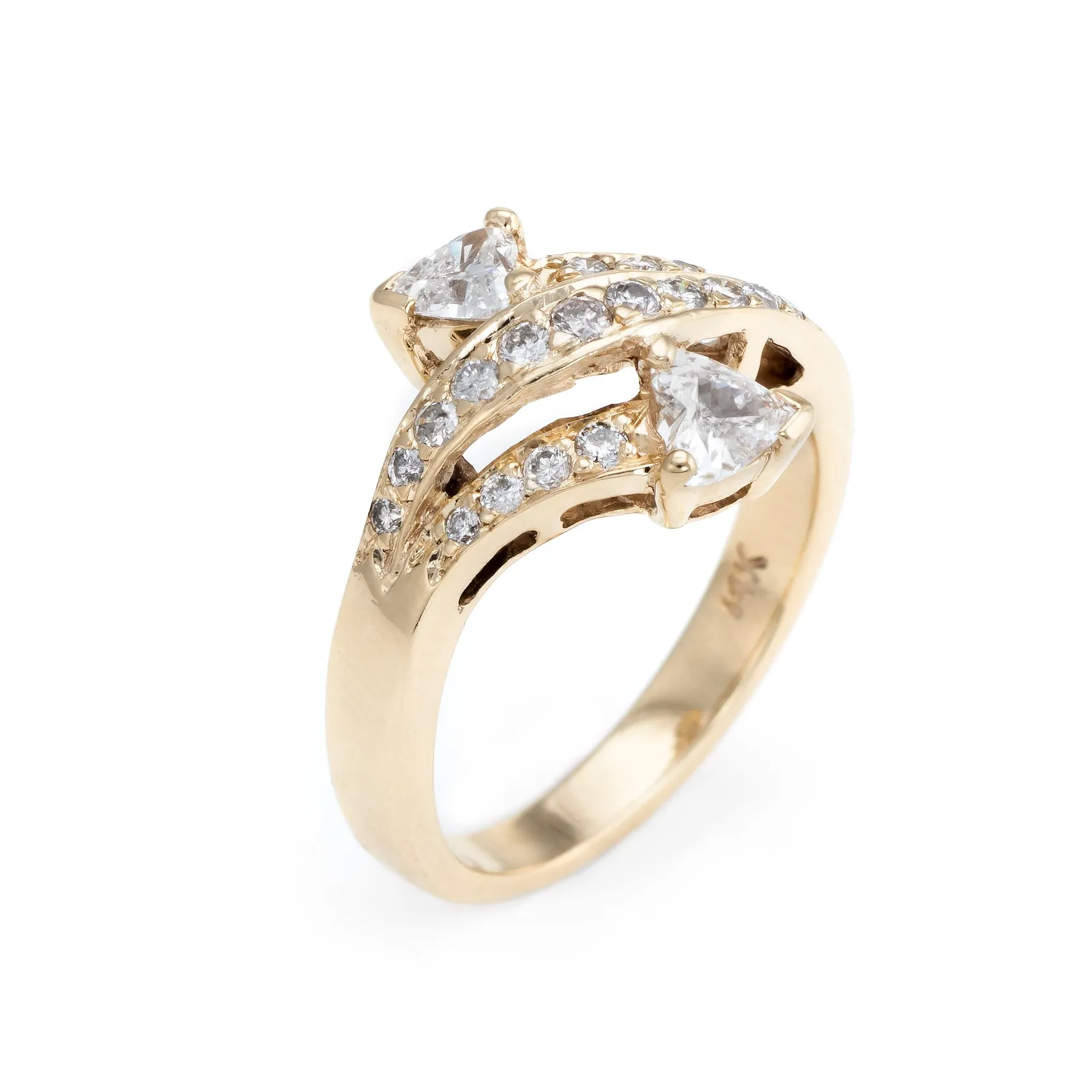 Vintage Diamond Bypass Ring Hearts 14k Yellow Gold Estate Fine Jewelry Sz 5.5