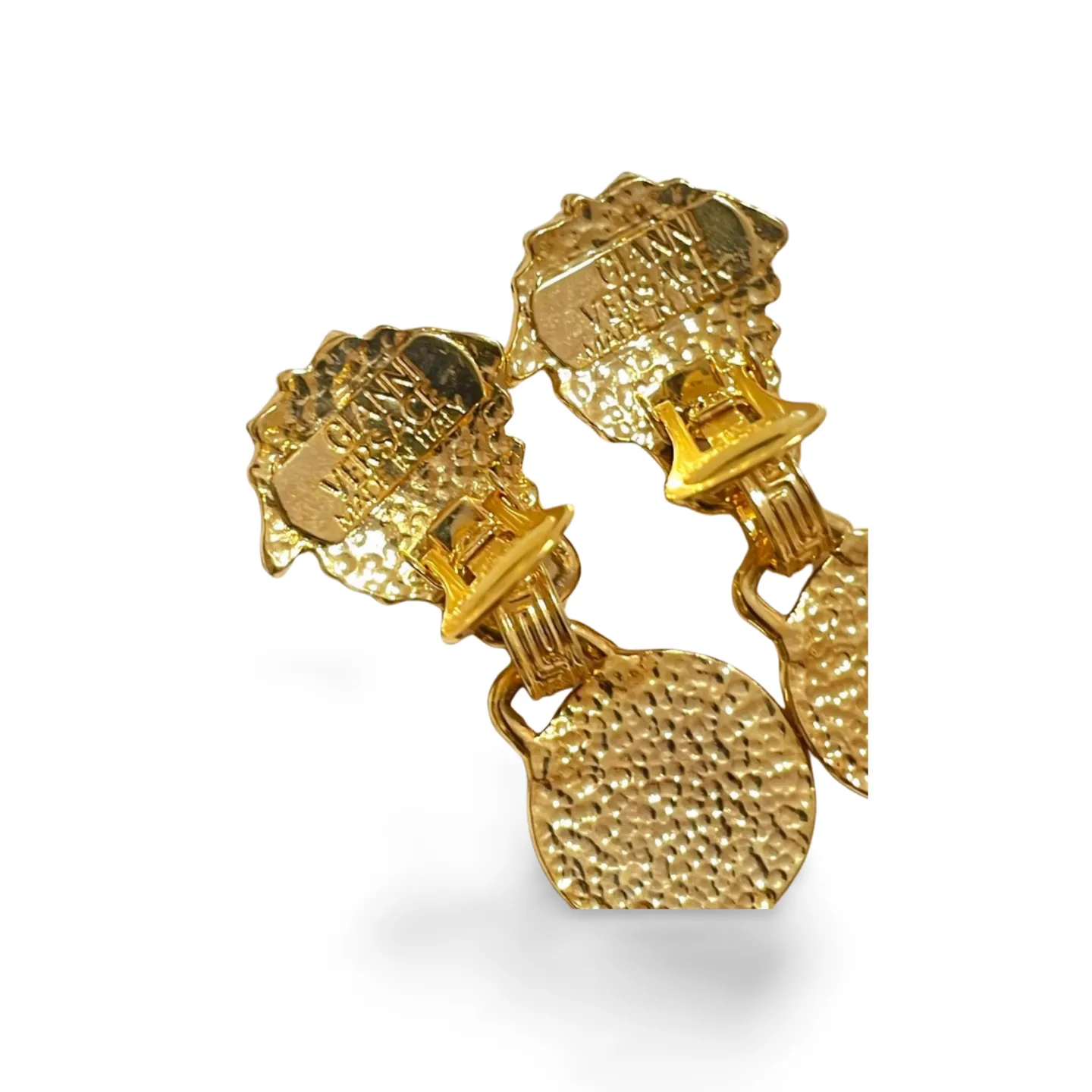 Vintage Gianni Versace golden medusa face dangle earrings. Must have Lady Gaga style jewelry piece. Great gift. 060715m2