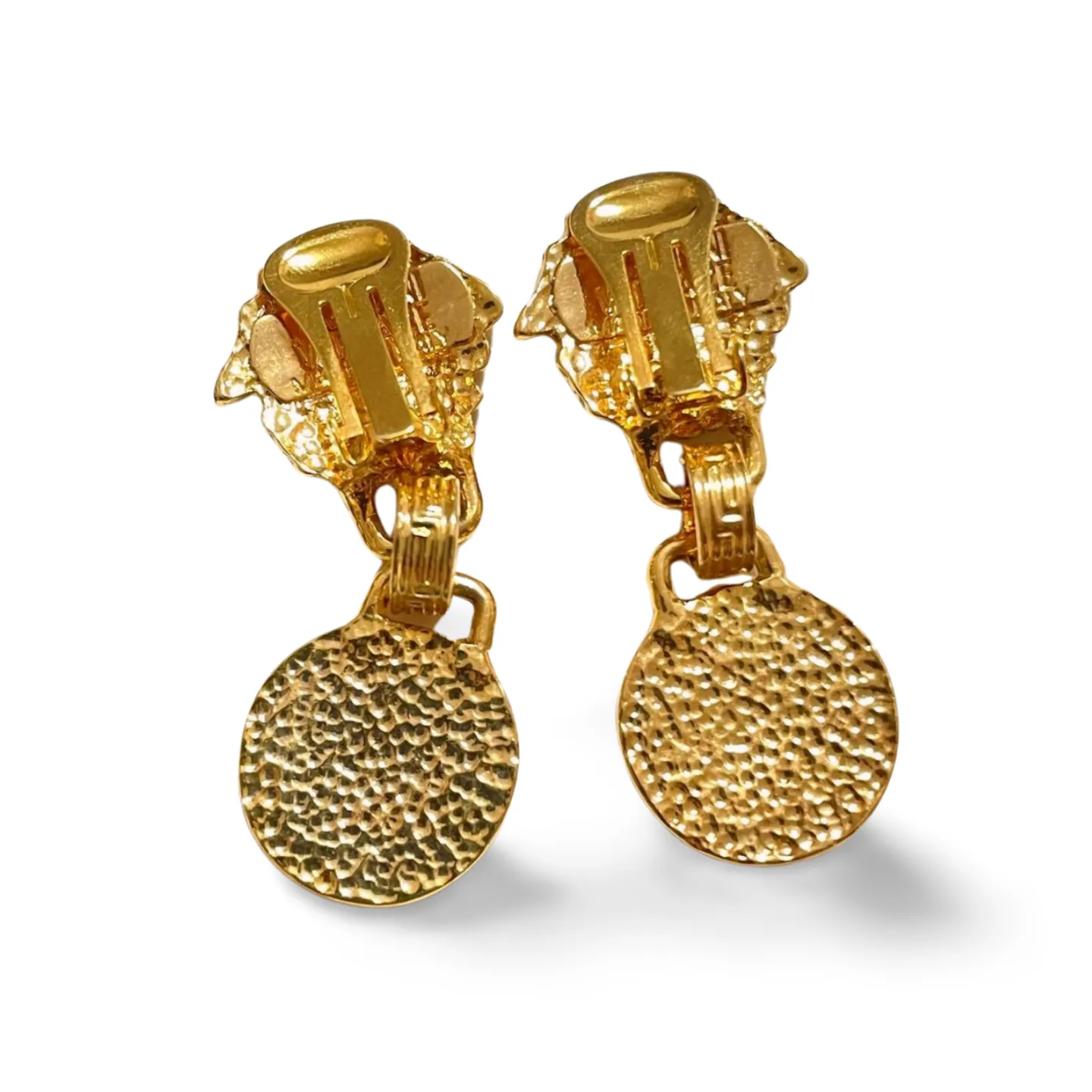 Vintage Gianni Versace golden medusa face dangle earrings. Must have Lady Gaga style jewelry piece. Great gift. 060715m2