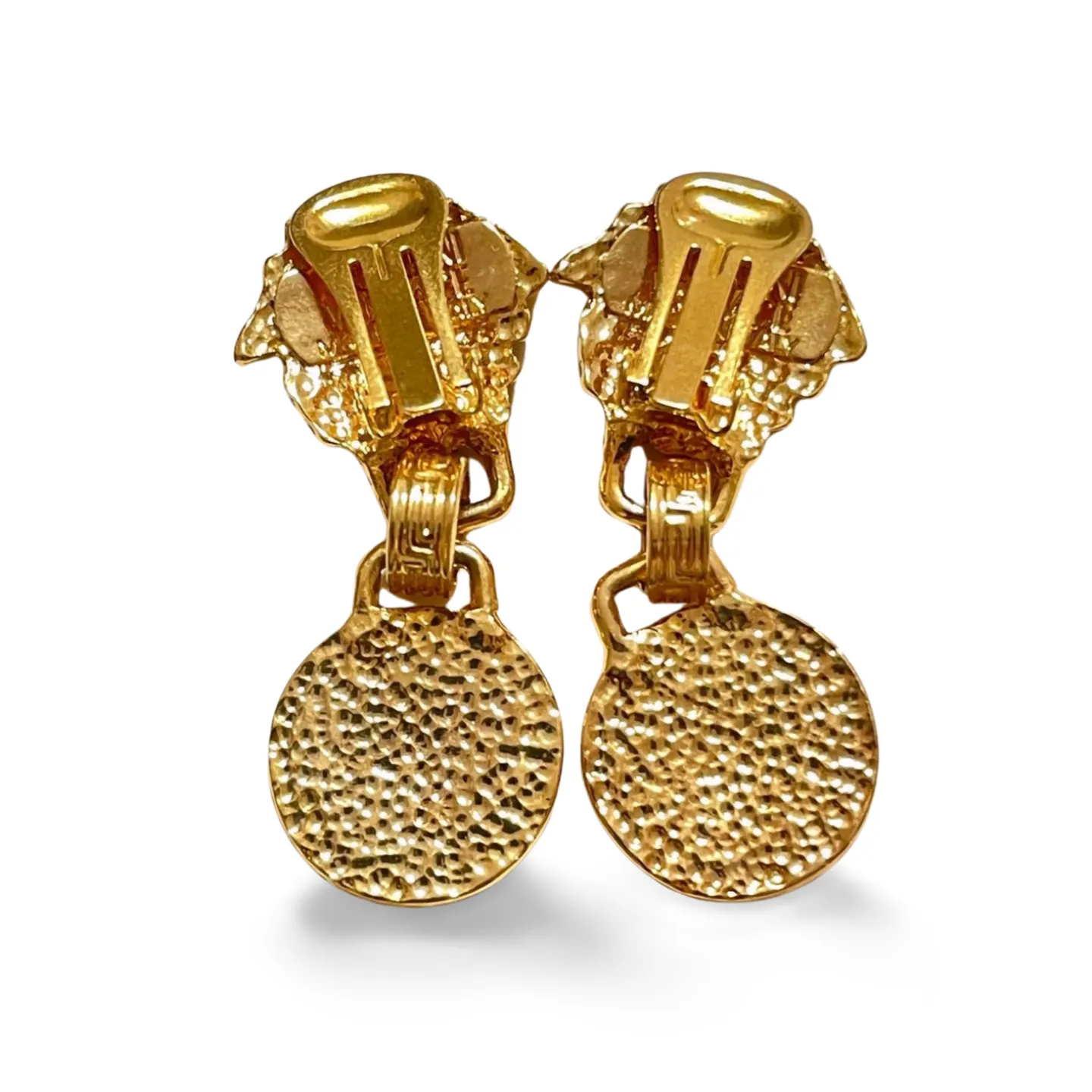 Vintage Gianni Versace golden medusa face dangle earrings. Must have Lady Gaga style jewelry piece. Great gift. 060715m2