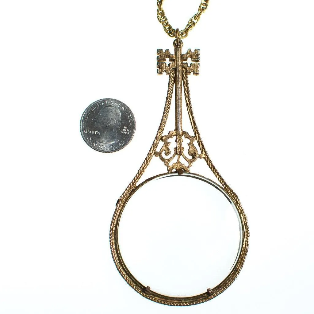 Vintage Huge Florenza Magnify Glass Pendant Statement Necklace