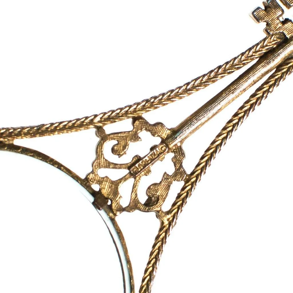 Vintage Huge Florenza Magnify Glass Pendant Statement Necklace