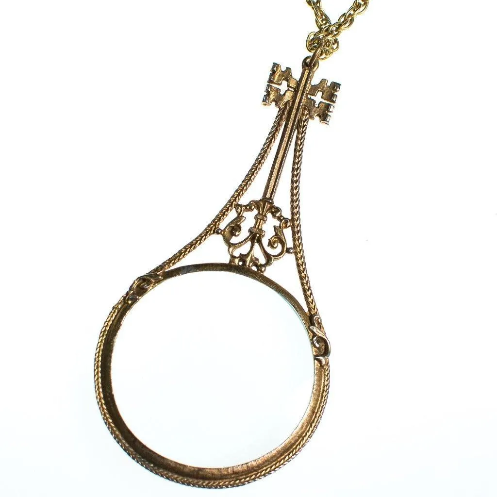 Vintage Huge Florenza Magnify Glass Pendant Statement Necklace