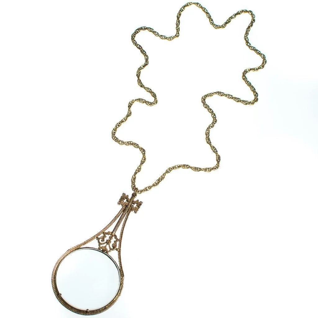 Vintage Huge Florenza Magnify Glass Pendant Statement Necklace