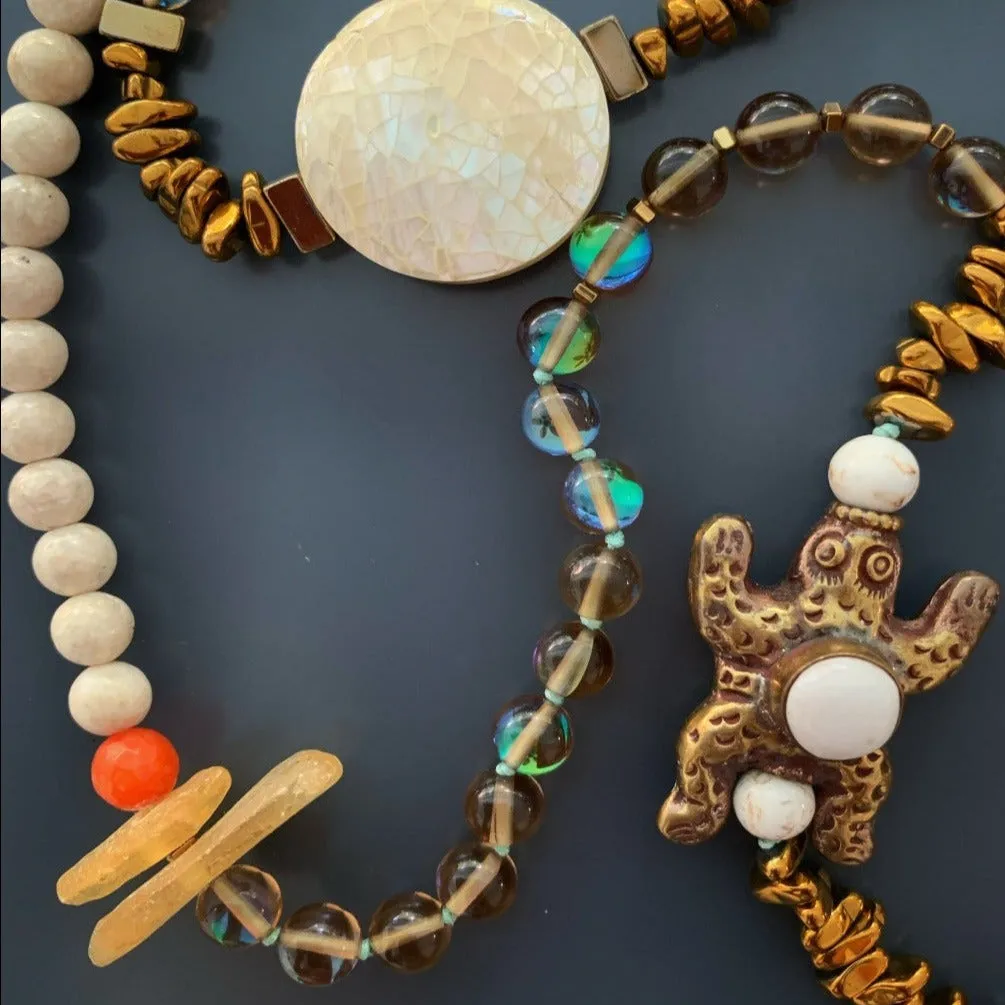 Vintage Style Hamsa & Turtle Pendant Beaded Unique Necklace