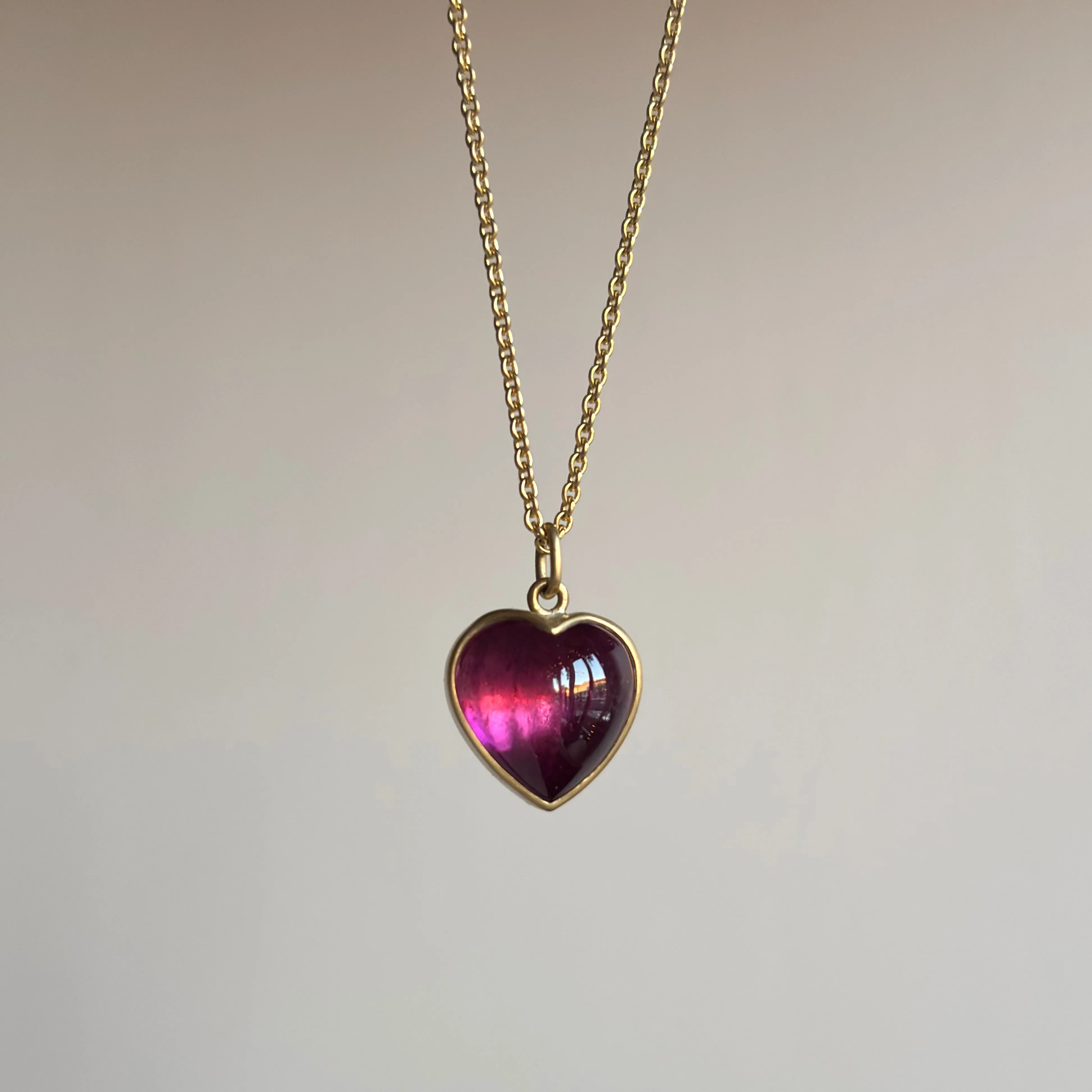 Violet Pink Tourmaline Cabochon Sweetheart Pendant