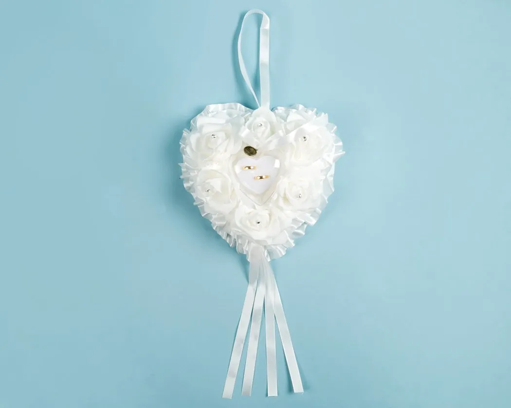 Wedding Ring Pillow for Ceremony Heart Shaped Ring Bearer Cushion