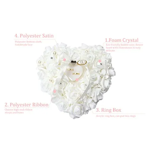 Wedding Ring Pillow for Ceremony Heart Shaped Ring Bearer Cushion