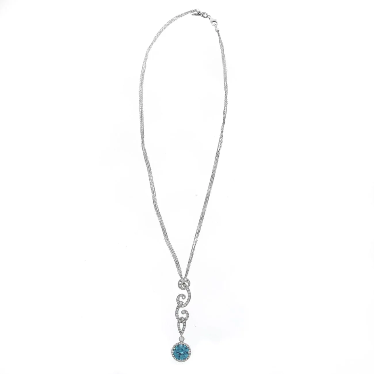 White Gold Diamond & Blue Zircon Pendant Necklace