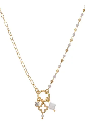 White Gold Pearl Charm Necklace