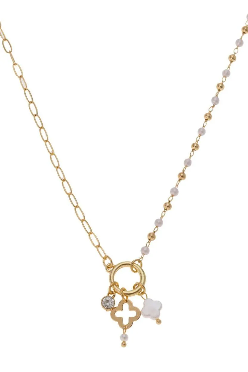 White Gold Pearl Charm Necklace
