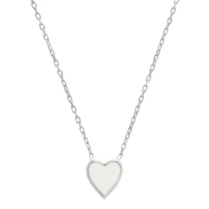 WHITE HEART ENAMEL NECKLACE, SILVER