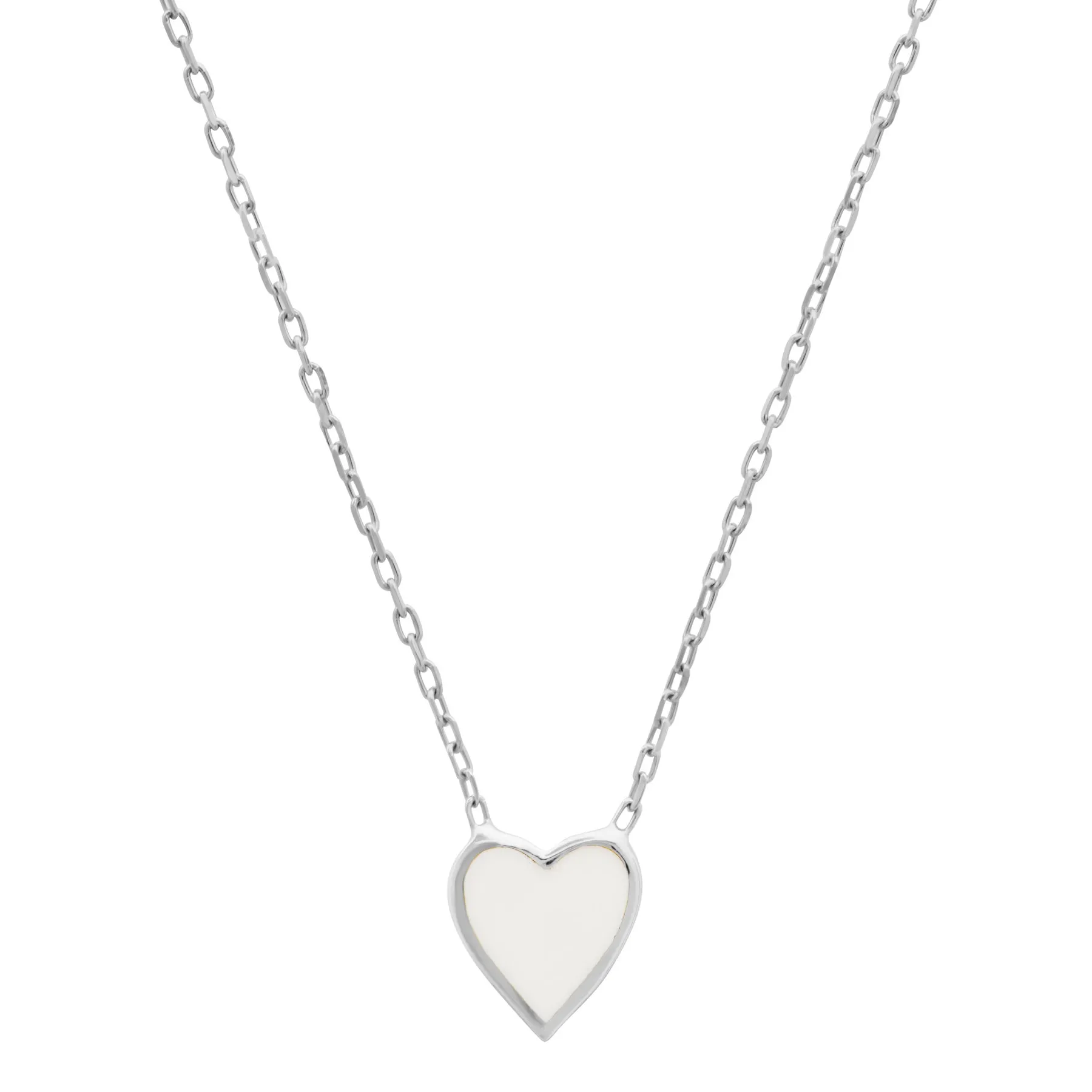 WHITE HEART ENAMEL NECKLACE, SILVER