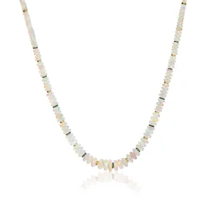 White Opal Necklace with Tsavourite and Gold Rondelles