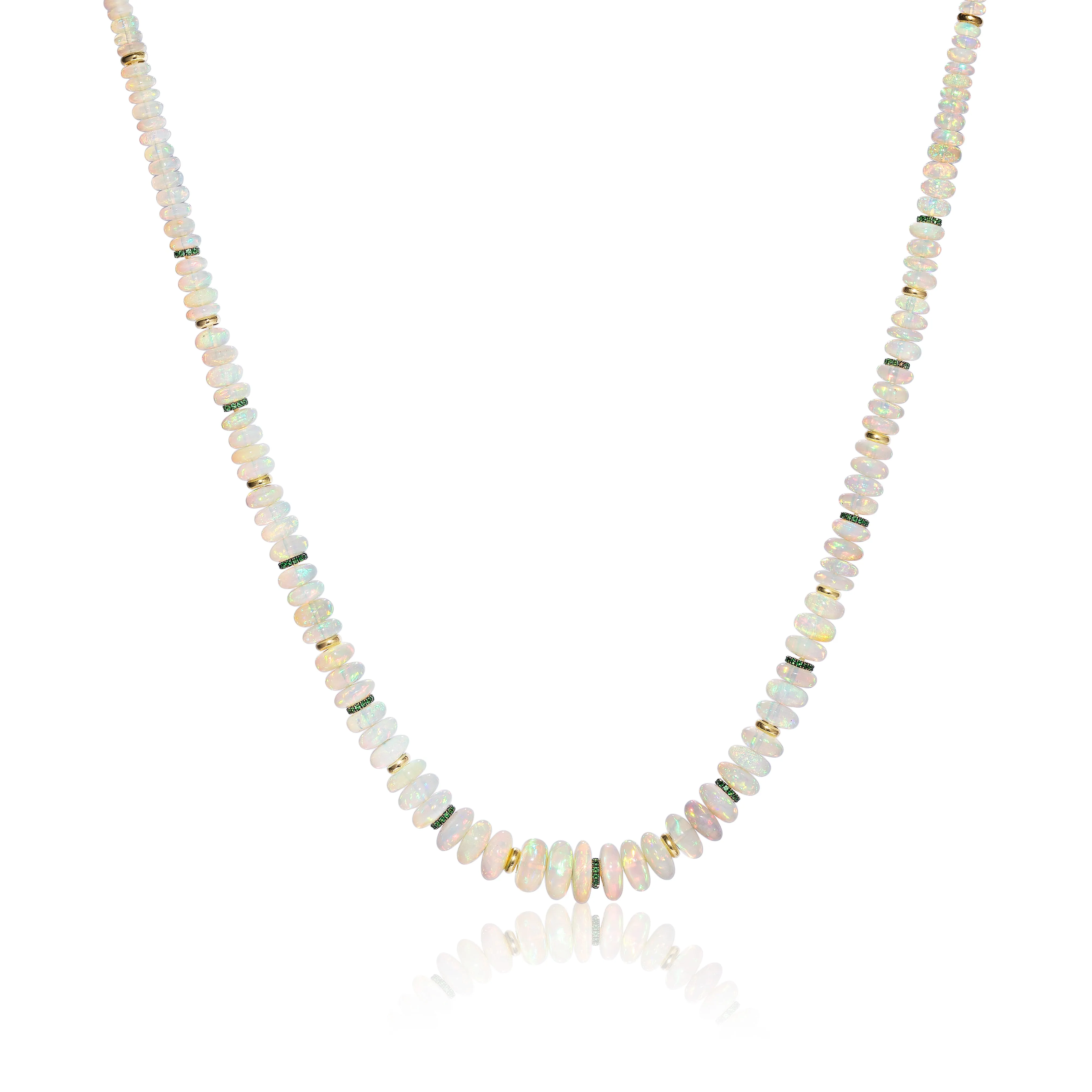 White Opal Necklace with Tsavourite and Gold Rondelles