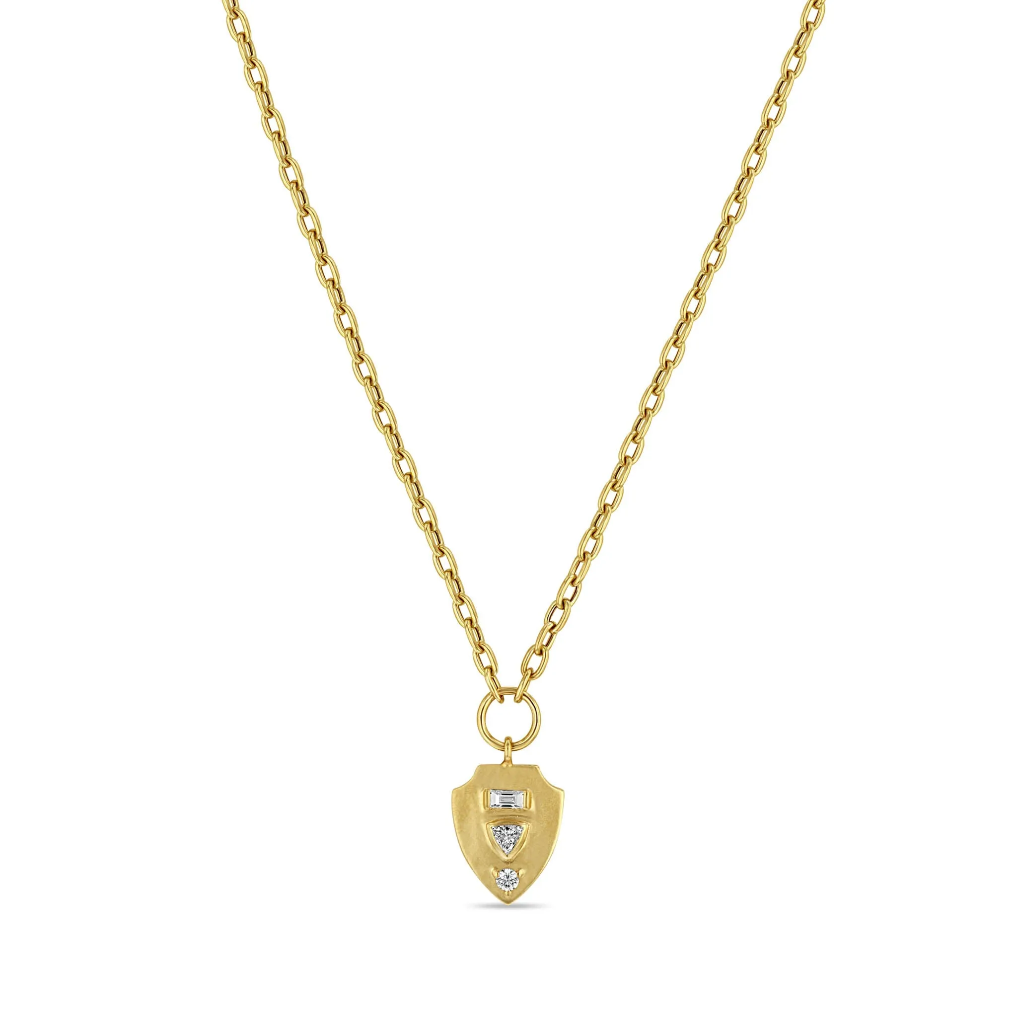 Zoë Chicco 14k Yellow Gold Mosaic Small Shield Necklace